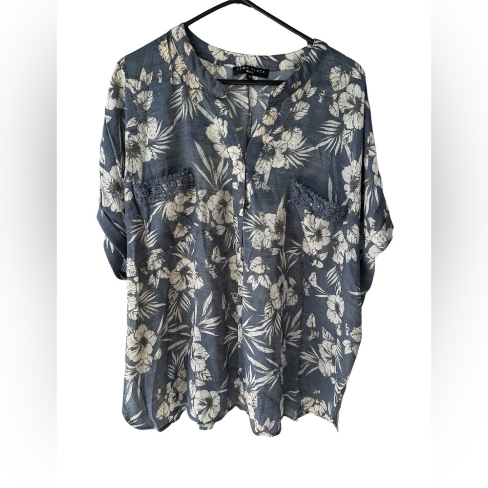 Como Black Navy Floral Blouse sz 3x - Picture 2 of 4